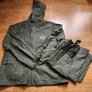 Stearns Dry Wear Waterproof Suit Jacket Pants Bibs Mens Size XL Green Vintage